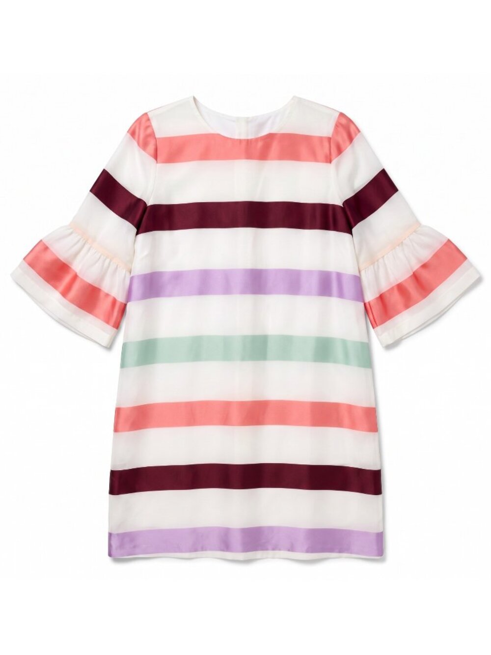 HUCKLEBONES LONDON Girls Multi Satin Striped Bell Sleeve Shift Dress 12 NWT